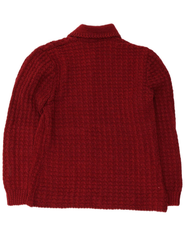 VINTAGE ženski kardigan pulover UK 14 Veliki tamnocrveni