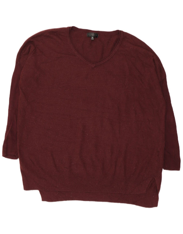 Topshop Ženski džemper s V-izrezom 3/4 rukava UK 10 Mali bordo