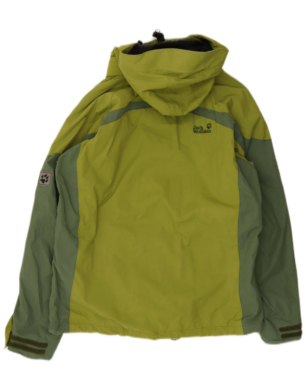 Jack Wolfskin Womens Hooded Rain Jacket UK 14/16 Large Green Colourblock