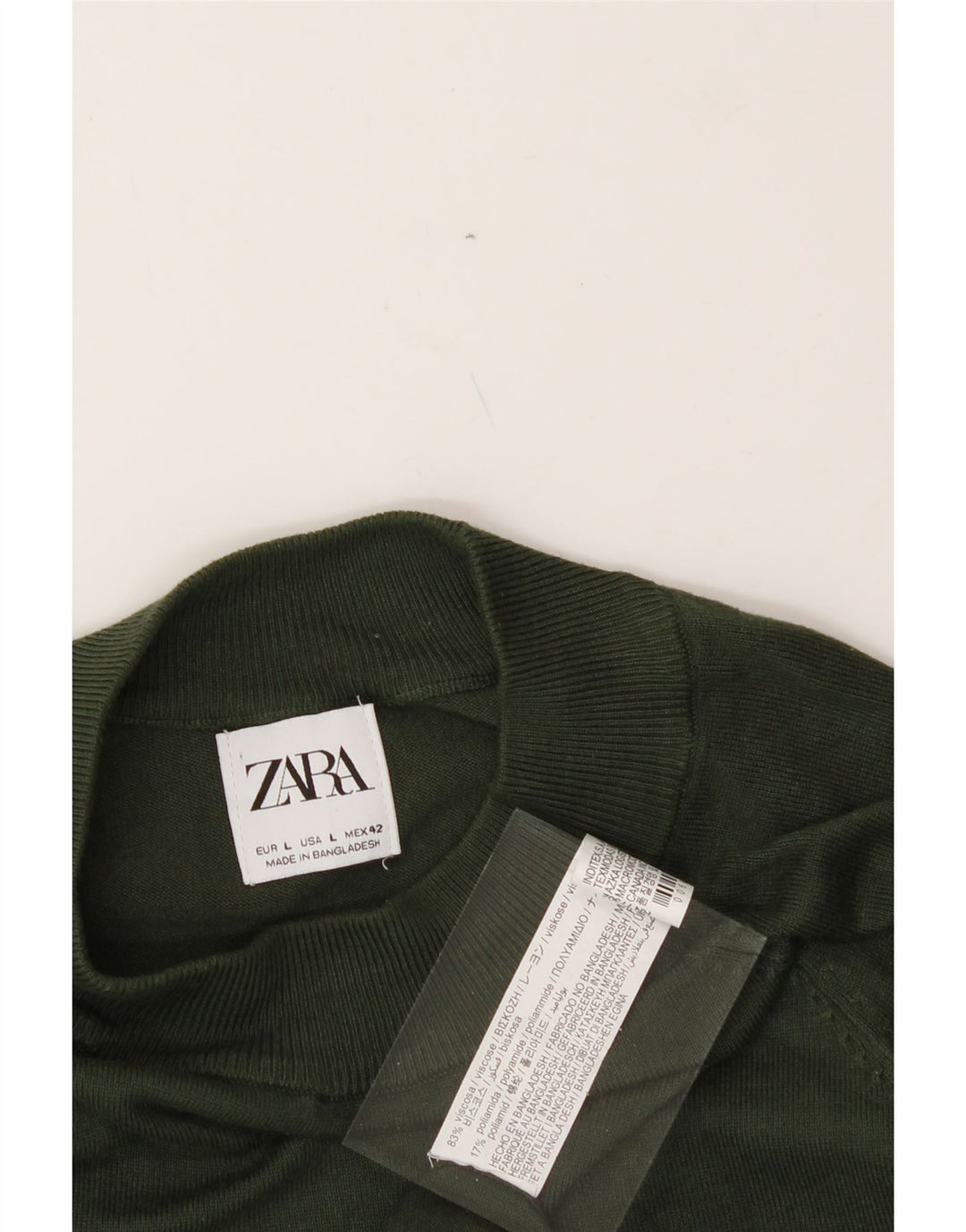 ZARA Mens Turtle Neck Jumper Sweater Large Green Viscose Vintage Zara and Second-Hand Zara from Messina Hembry 