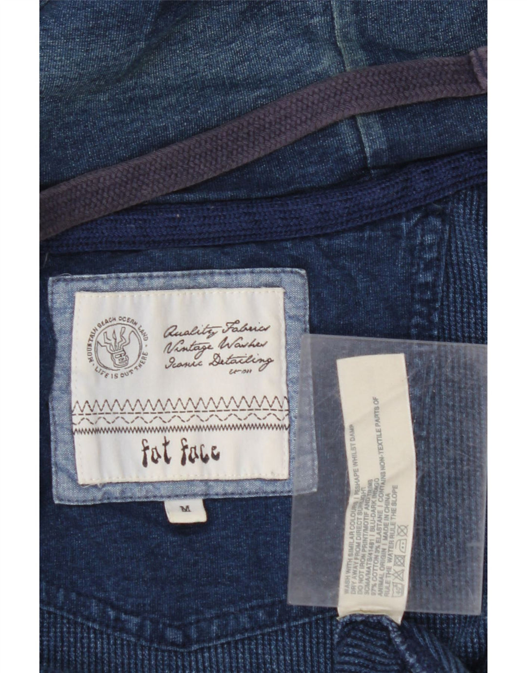 FAT FACE Muški pulover s kapuljačom na patentni zatvarač srednje tamnoplavi pamuk