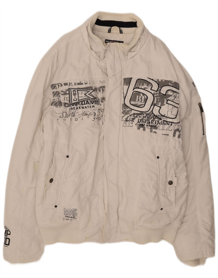 Camp David muška bomber jakna s grafičkim motivima UK 46 3XL bijeli pamuk