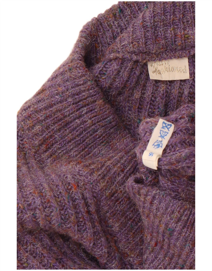 VINTAGE ženski veliki džemper s V-izrezom UK 16 Veliki ljubičasti flekasti