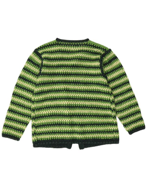 VINTAGE ženski heklani kardigan džemper UK 16 velike zelene pruge