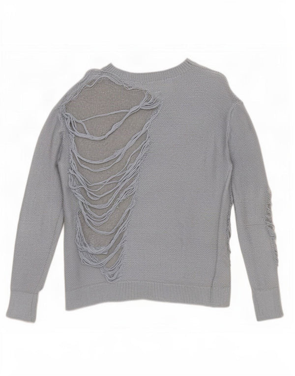 Zara Womens Distressed Oversized Boat Neck Jumper Sweater UK 10 Small Blue