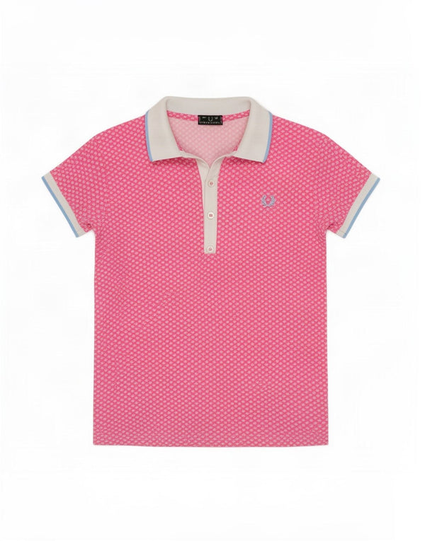 Fred Perry Womens Crop Polo Shirt UK 12 Medium Pink Floral Cotton