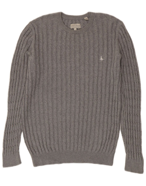 Jack Wills, muški džemper s okruglim izrezom, srednje sivi pamuk