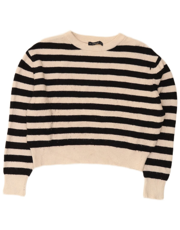 Zara ženski pulover s kratkim izrezom UK 10 Small off white prugasti