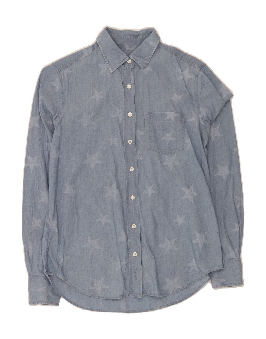 GANT Womens Abstract Pattern Shirt UK 8 Small Blue Cotton Vintage Gant and Second-Hand Gant from Messina Hembry 
