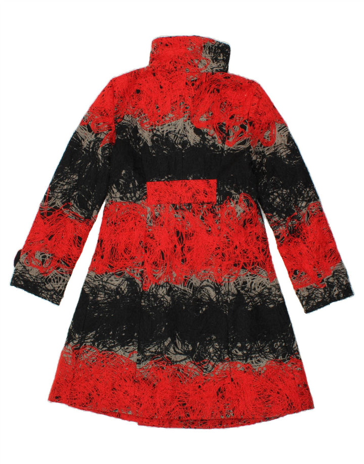 DESIGUAL Womens Overcoat EU 40 Medium Red Colourblock Polyester Vintage Desigual and Second-Hand Desigual from Messina Hembry 