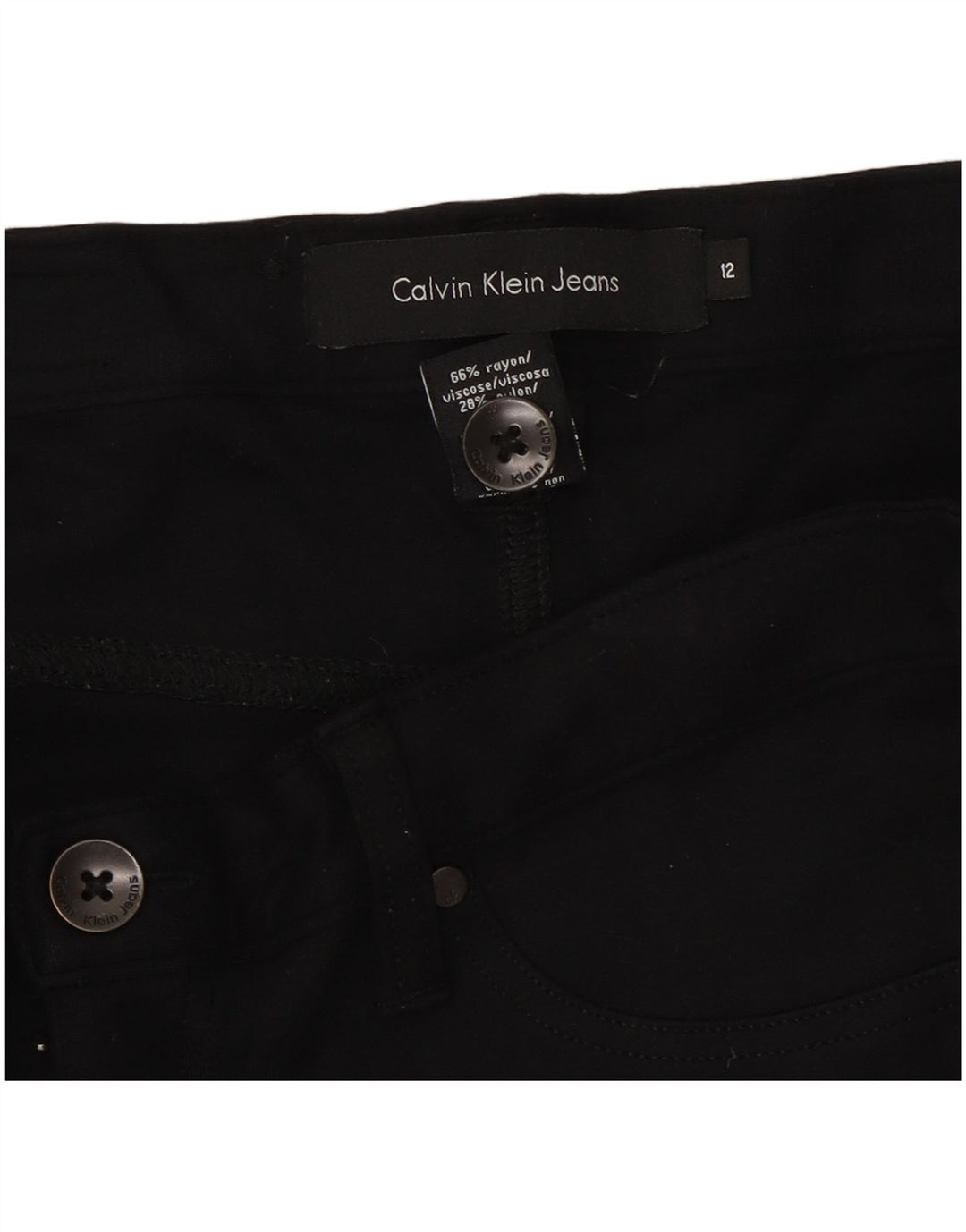 CALVIN KLEIN Ženske uske ležerne hlače US 12 Large W30 L31 Black Rayon