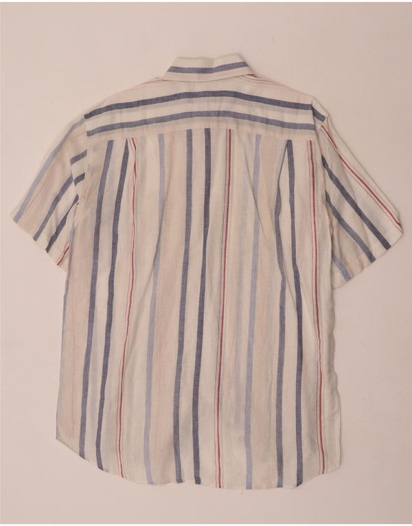 Lacoste Mens Short Sleeve Shirt Size 42 Large White Striped Linen