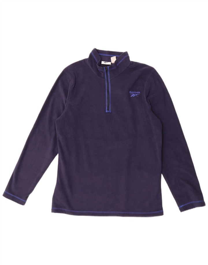 REEBOK Mens Zip Neck Fleece Jumper Large Navy Blue Polyester