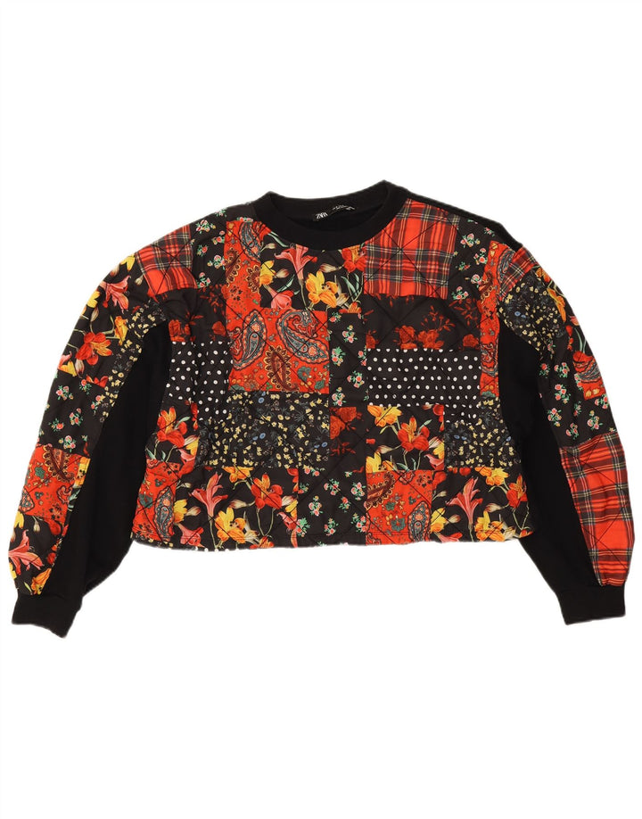 Zara ženska prekomjerna majica s kratkim rukavima UK 14 srednje crna patchwork
