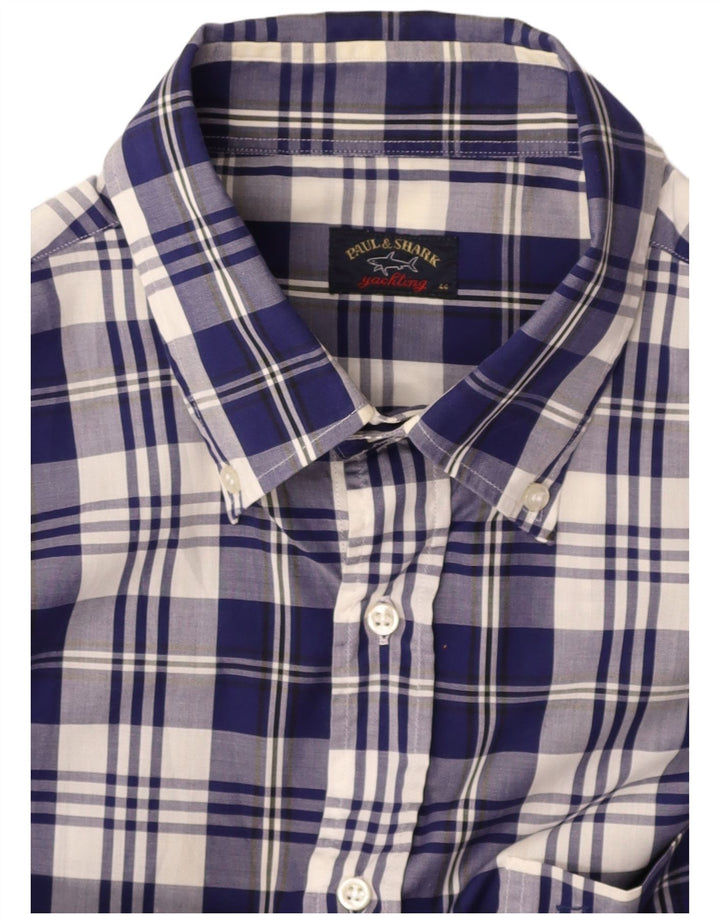 PAUL & SHARK Mens Shirt Size 44 XL Navy Blue Check