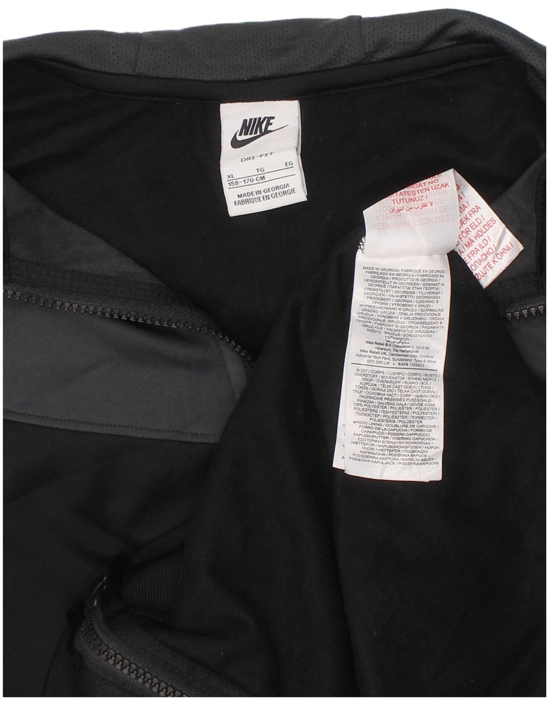 NIKE Boys Dri Fit Zip Hoodie pulover 13-14 Years XL Black Colourblock