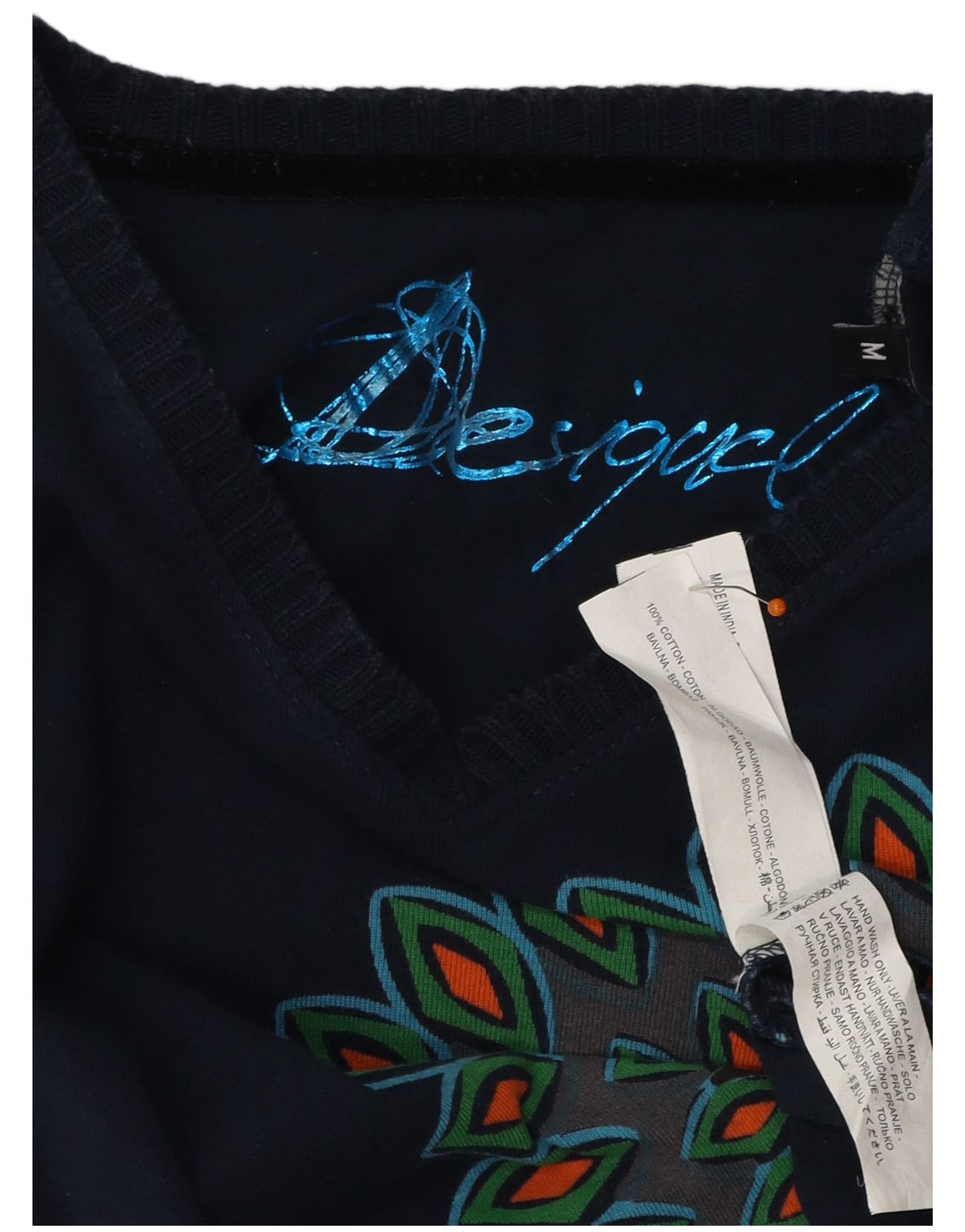 Desigual ženska majica dugih rukava s grafikama UK 12 Srednje tamnoplavi pamuk