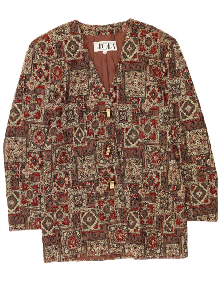 Vintage ženski sako s 3 gumba IT 46 veliki smeđi patchwork acetat