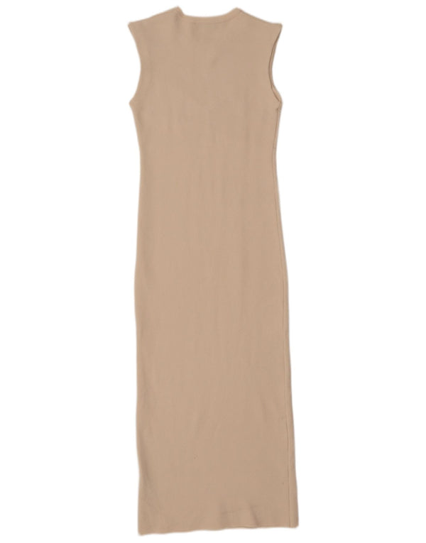 Zara Womens Maxi Sleeveless Bodycon Dress UK 10 Small Beige Viscose