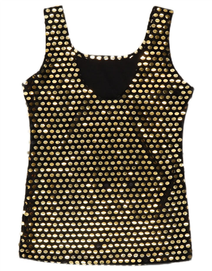 Vintage gornji dio ženske bluze bez rukava UK 10 mali crni poliester