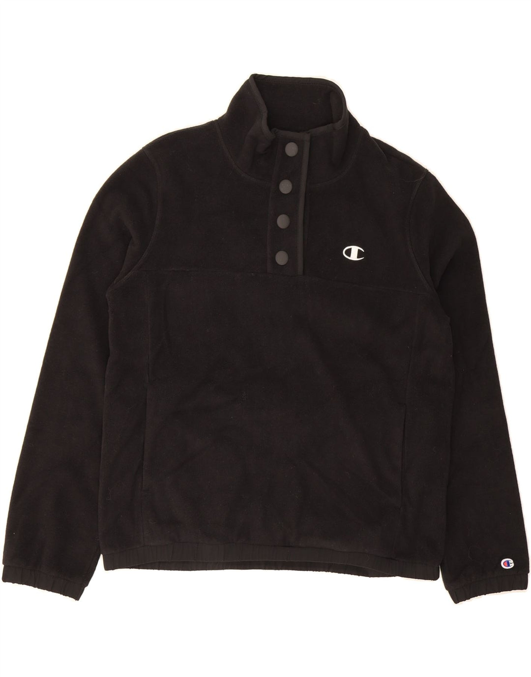 CHAMPION Womens Button Neck Fleece Jumper UK 14 Medium Black Polyester Vintage Champion and Second-Hand Champion from Messina Hembry 