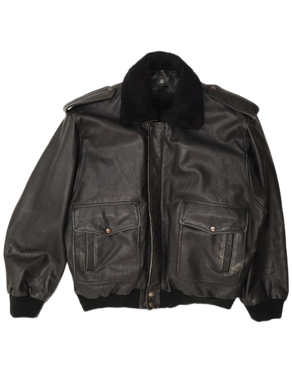Vintage muška vojna kožna jakna UK 42 XL crna