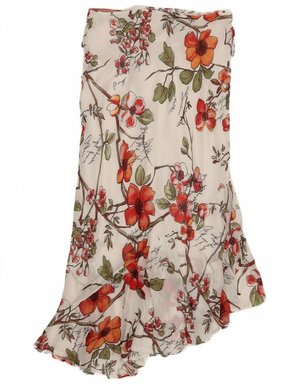 Vintage Womens Asymmetrical Skirt  W32 Large White Floral Viscose