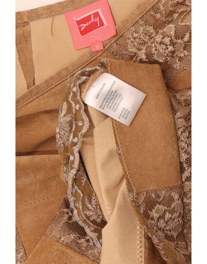 Derby ženska suknja od brušene kože, mala W28, bež patchwork koža
