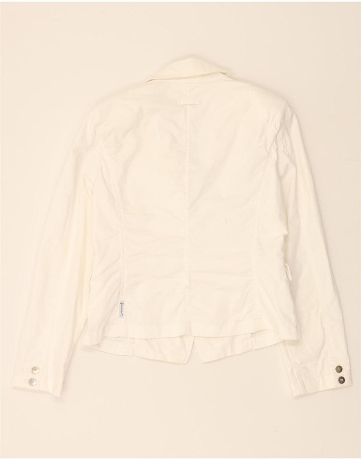 ARMANI JEANS Womens 3 Button Blazer Jacket US 8 Medium White Cotton Vintage Armani Jeans and Second-Hand Armani Jeans from Messina Hembry 