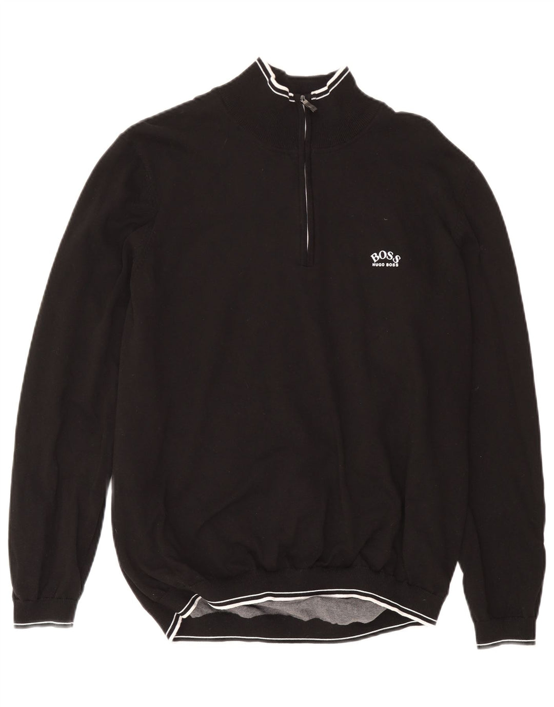 Hugo Boss muški pulover s izrezom i patentnim zatvaračem 2XL crni pamuk