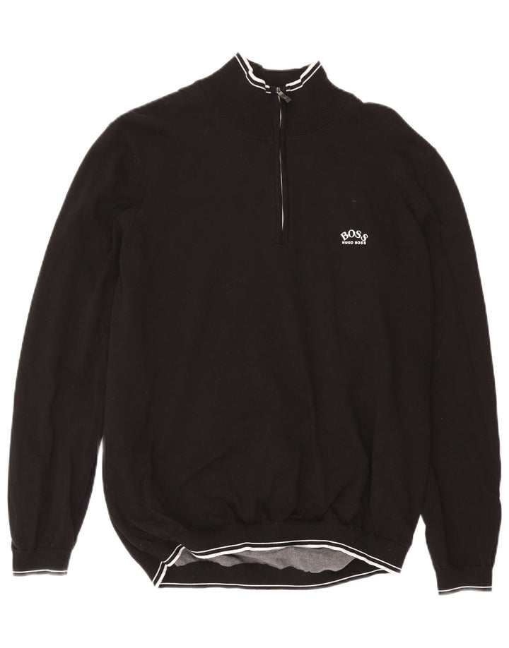 Hugo Boss muški pulover s izrezom i patentnim zatvaračem 2XL crni pamuk