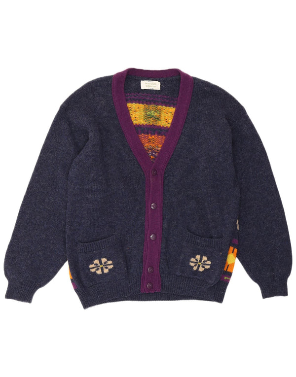 Benetton ženski kardigan pulover UK 14 Srednje tamnoplavi geometrijski retro