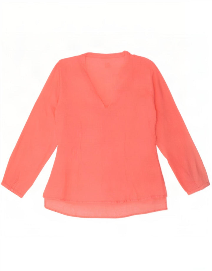120% Lino Ženska prednja bluza dugih rukava s volanima IT 46 Large Pink Lan