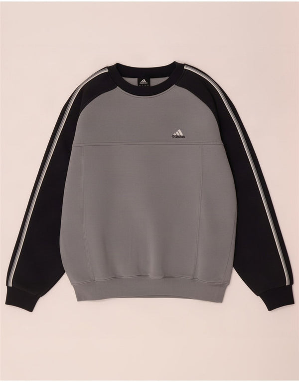 Adidas Mens Sweatshirt Jumper UK 40/42 Medium Grey Colourblock Cotton