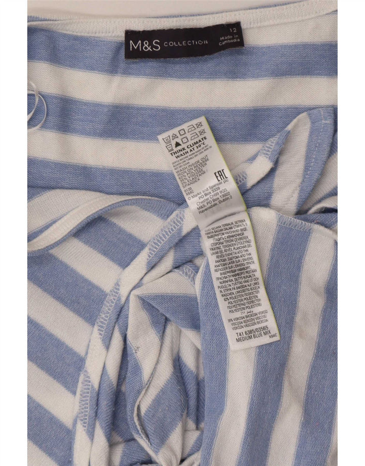 Marks & Spencer ženski gornji dio bluze s prednjom kravatom UK 12 srednje plave pruge