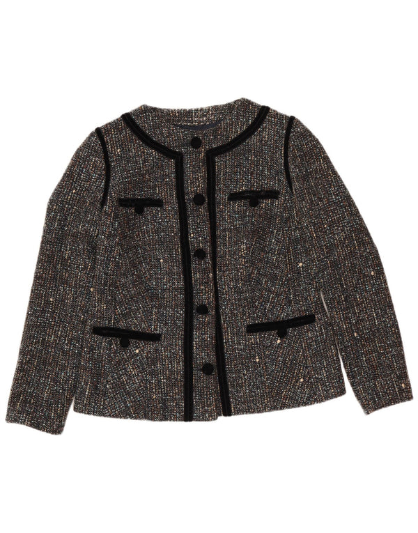 VINTAGE Womens 5 Button Blazer Jacket UK 12 Medium Grey Flecked