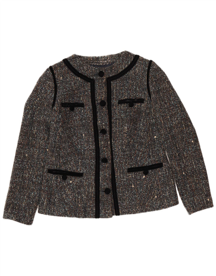 VINTAGE Ženska jakna sako s 5 gumba UK 12 Srednje siva s pjegama