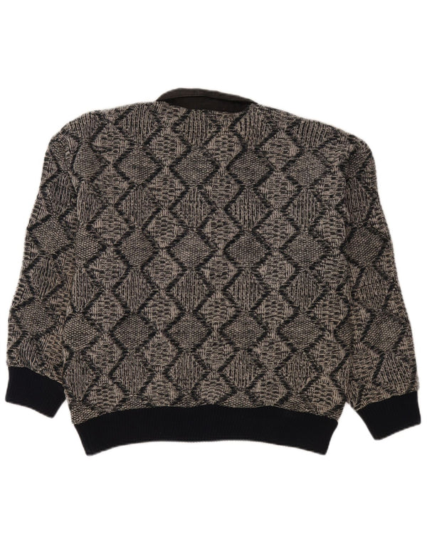 Vintage muški pulover s polo ovratnikom Mali sivi geometrijski akril