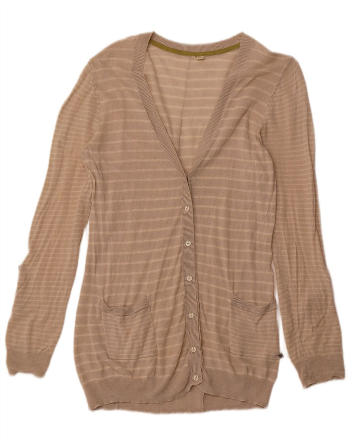 WHITE STUFF Ženski kardigan pulover UK 14 Veliki bež prugasti lan