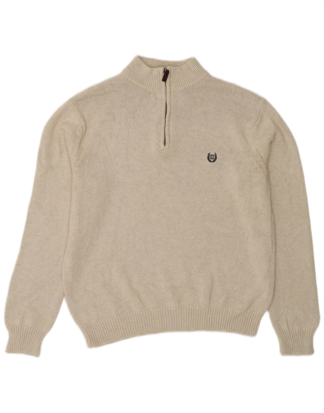 Veliki bež pamuk muški džemper s izrezom i patentnim zatvaračem