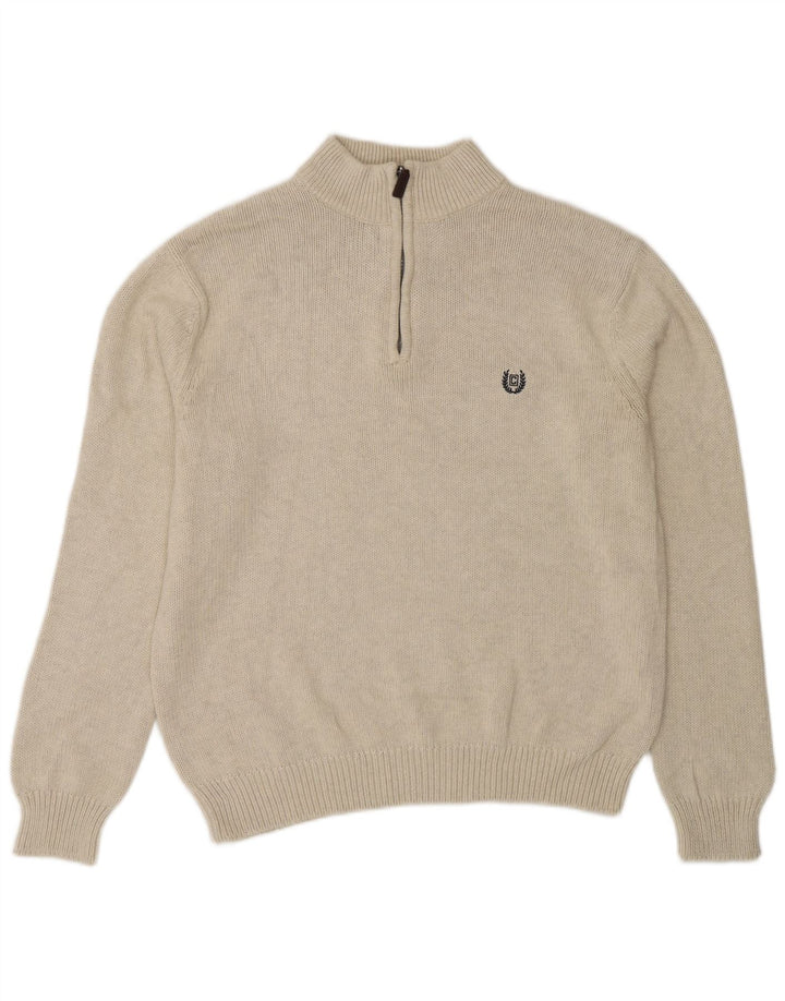 Veliki bež pamuk muški džemper s izrezom i patentnim zatvaračem