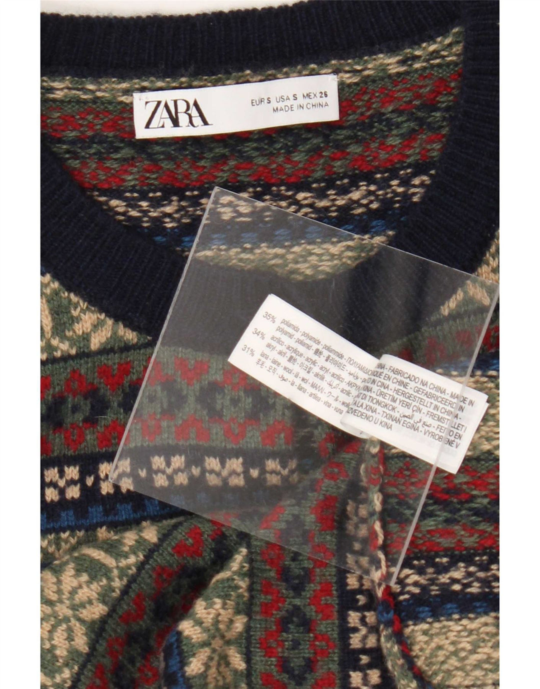 Zara ženski kardigan pulover UK 10 Mali višebojni Fair Isle poliamid