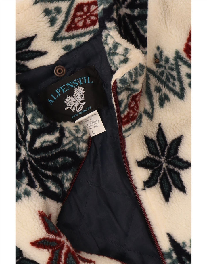 Vintage muška flis jakna UK 40 Large White Fair Isle poliester
