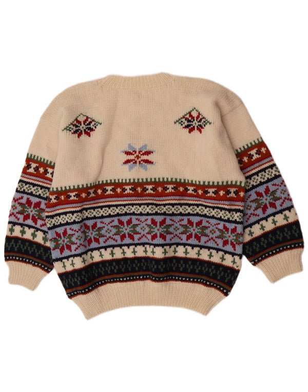 Vintage ženski džemper s okruglim izrezom UK 18 XL Off White Fair Isle vuna
