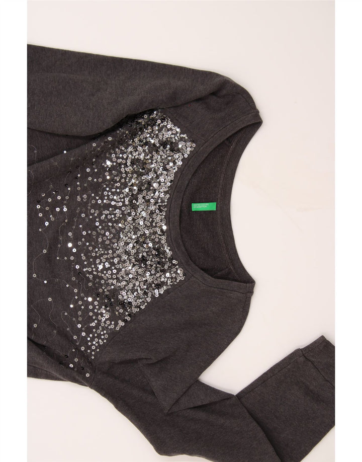 BENETTON Womens Sweatshirt Jumper UK 14 Large Grey Spotted Vintage Benetton and Second-Hand Benetton from Messina Hembry 