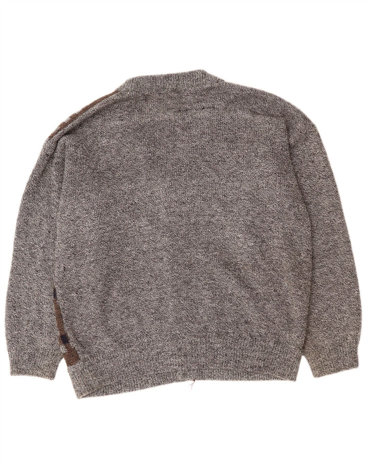 VINTAGE muški kardigan džemper 2XL sivi argyle/dijamantni akril