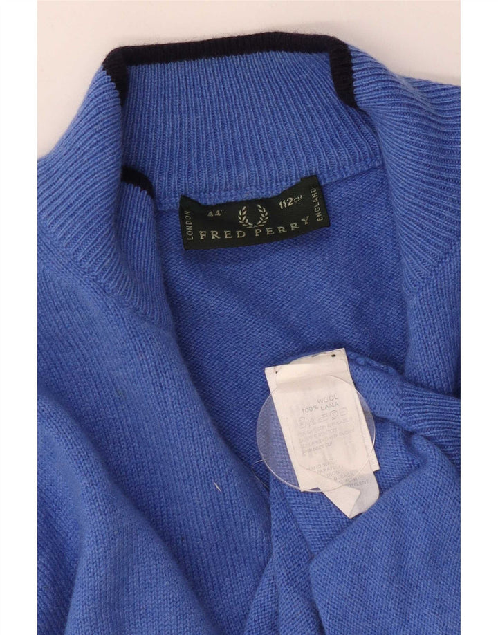 Srednje plavi vuneni muški džemper s izrezom i patentnim zatvaračem Fred Perry