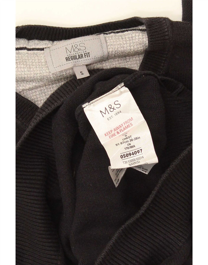 Marks & Spencer, mali crni pamučni muški pulover s V-izrezom Regular Fit