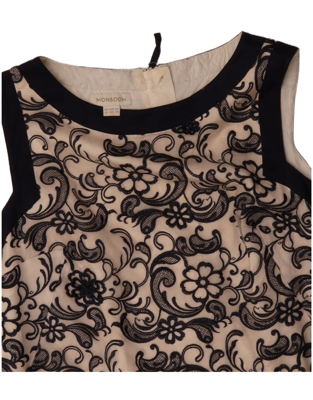 MONSOON Ženska haljina bez rukava UK 14 Veliki bež cvjetni najlon