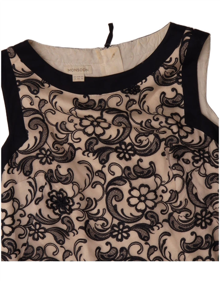 MONSOON Ženska haljina bez rukava UK 14 Veliki bež cvjetni najlon